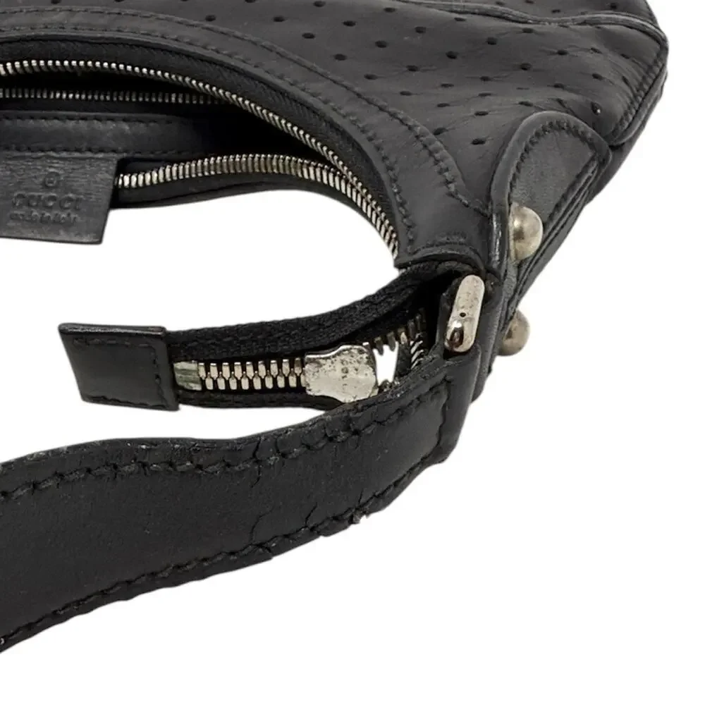 Gucci Reins Vintage Interlocking GG Perforated Leather Black Hobo Bag Purse